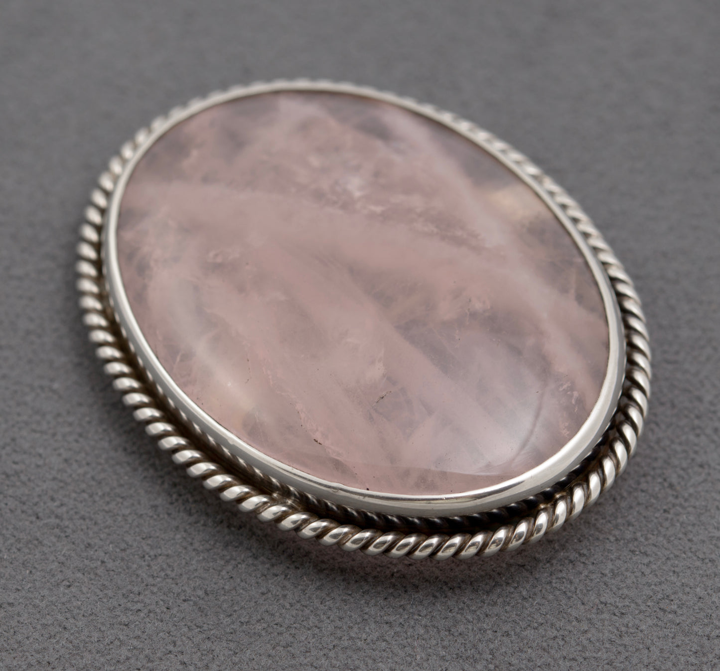 Vintage Sterling Silver Combination Pill Box & Rose Quartz Crystal Brooch (B2515)