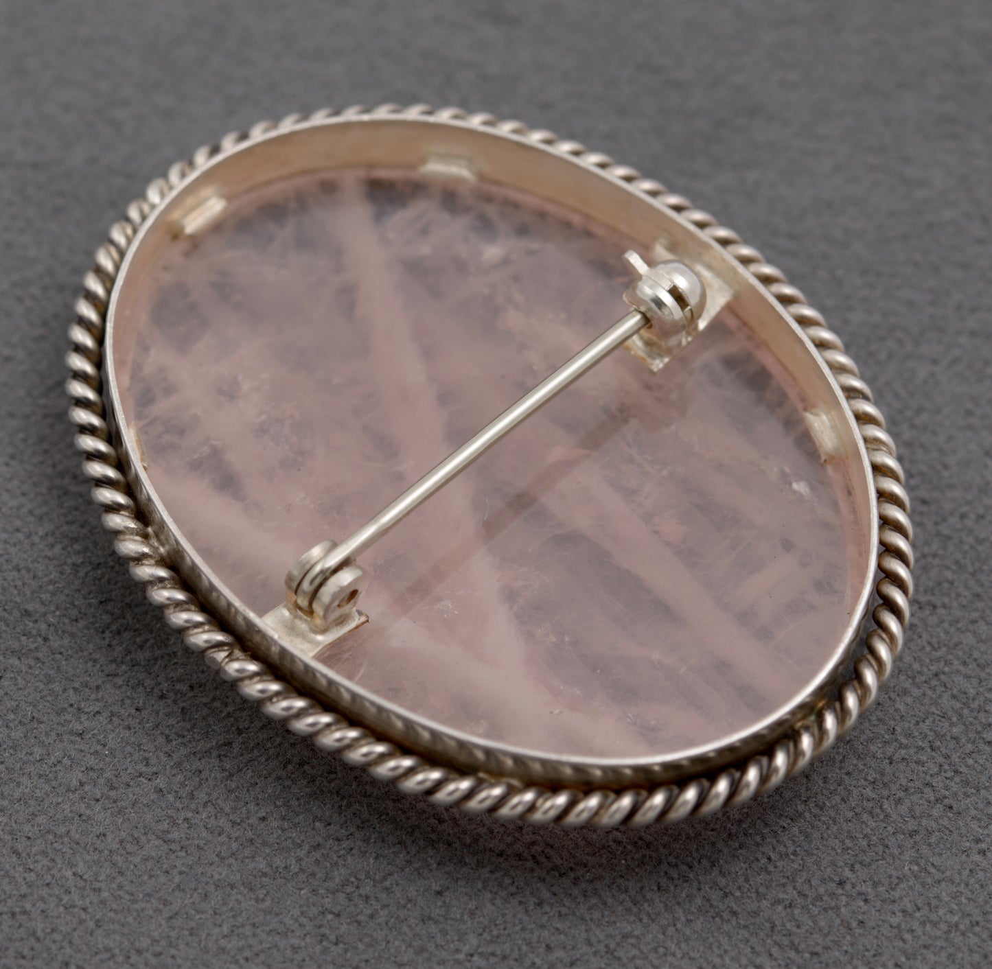 Vintage Sterling Silver Combination Pill Box & Rose Quartz Crystal Brooch (B2515)