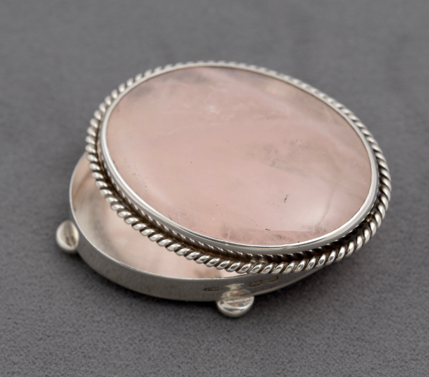 Vintage Sterling Silver Combination Pill Box & Rose Quartz Crystal Brooch (B2515)