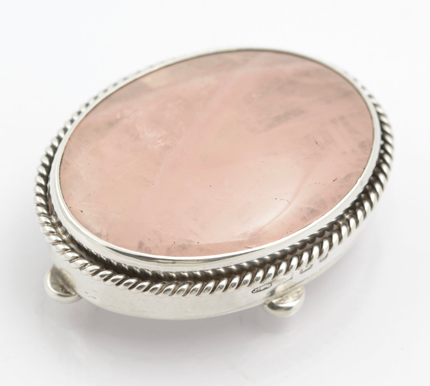Vintage Sterling Silver Combination Pill Box & Rose Quartz Crystal Brooch (B2515)
