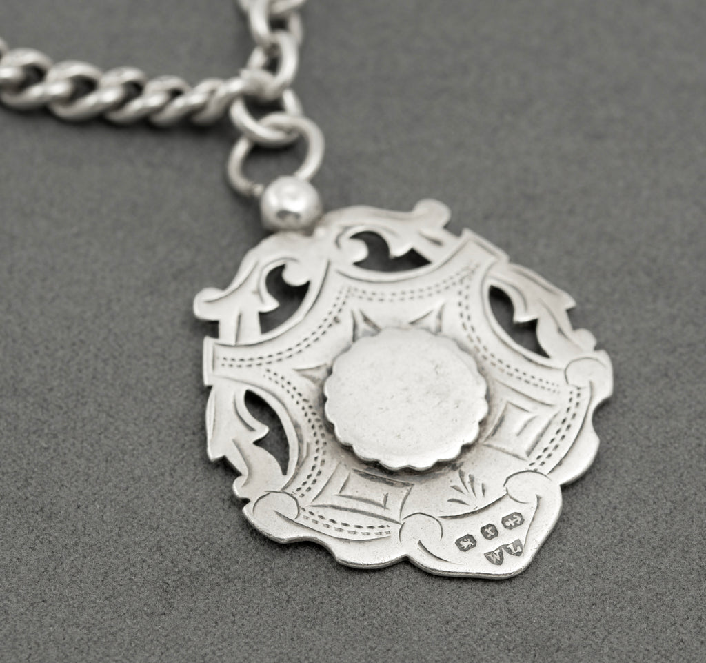 Antique Victorian Heavy Sterling Silver Albert Watch Graduated Chain Fob & T Bar (B2516)