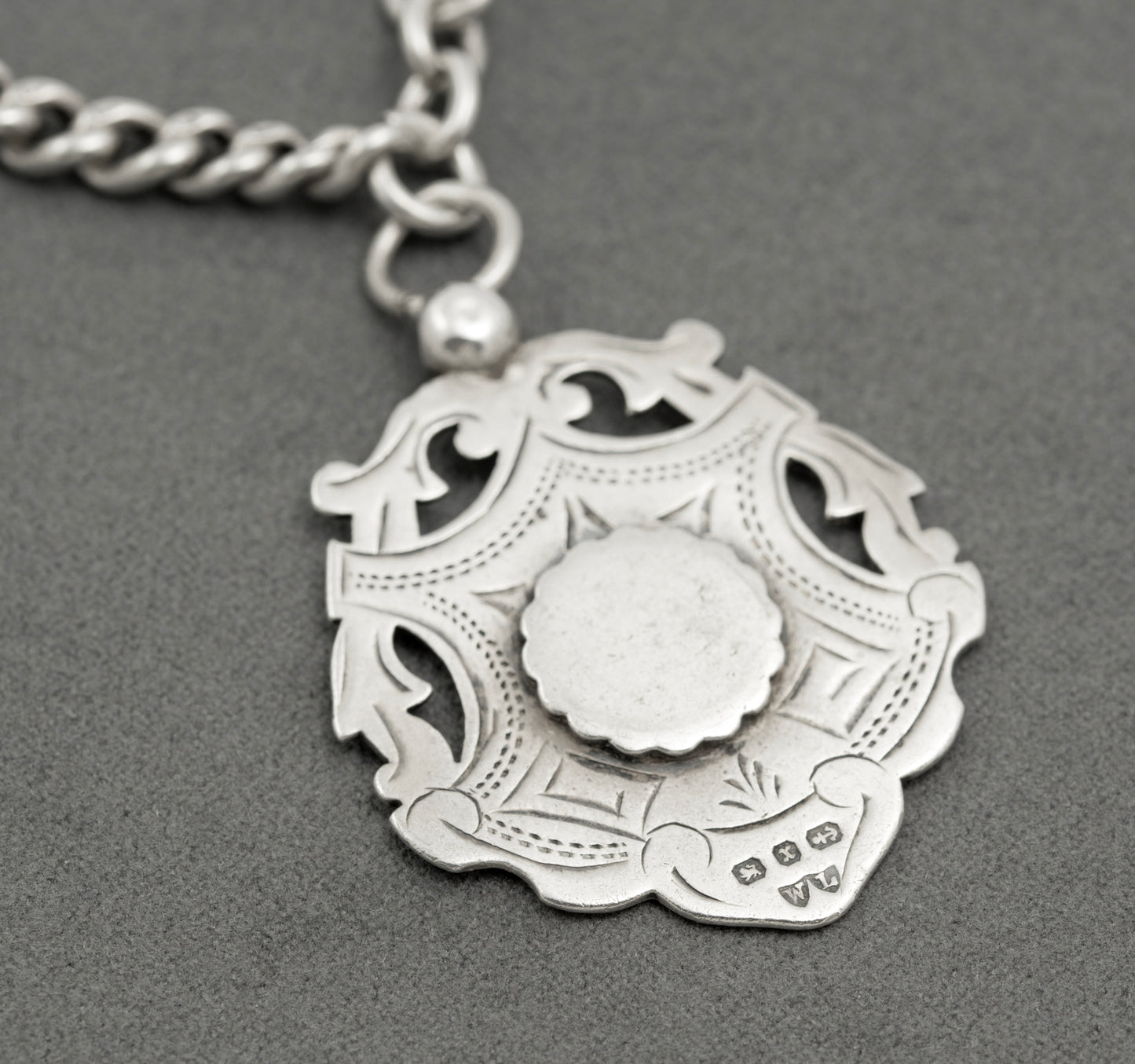 Antique Victorian Heavy Sterling Silver Albert Watch Graduated Chain Fob & T Bar (B2516)