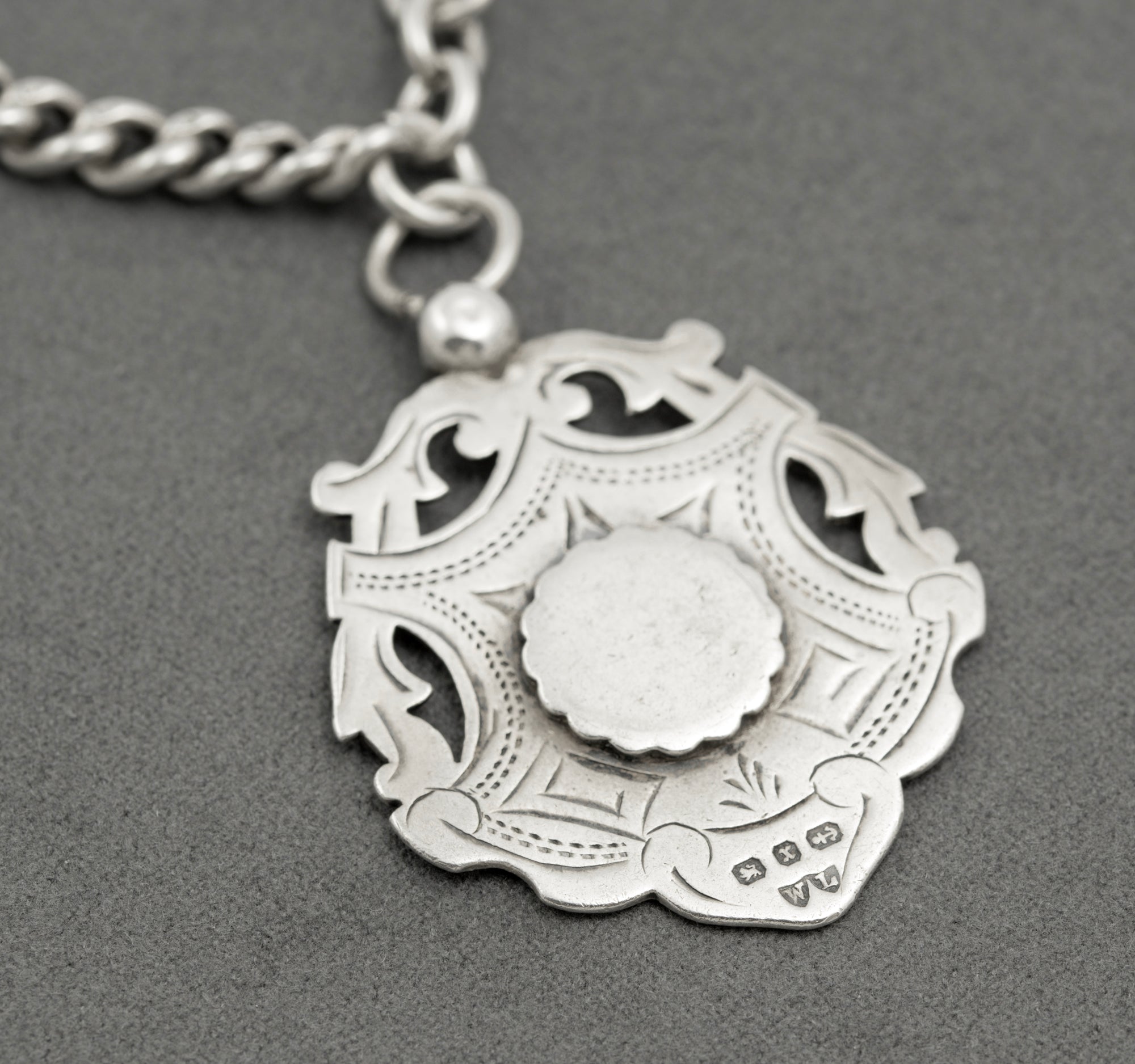 Antique Victorian Heavy Sterling Silver Albert Watch Graduated Chain Fob & T Bar (B2516)