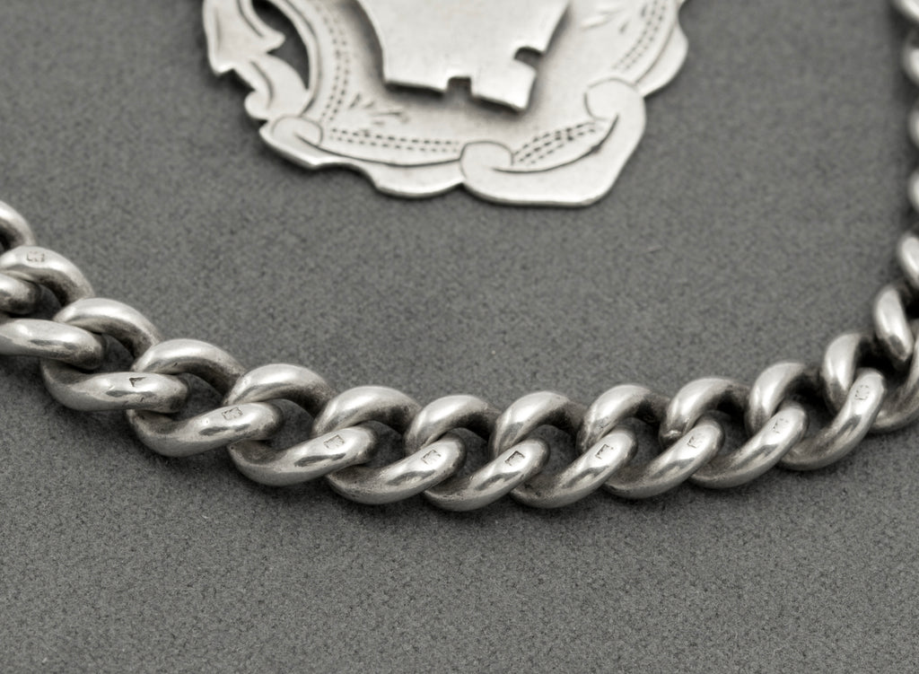Antique Victorian Heavy Sterling Silver Albert Watch Graduated Chain Fob & T Bar (B2516)