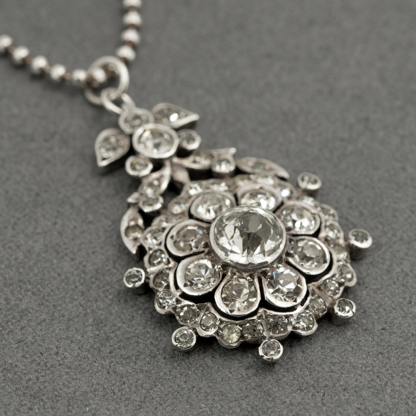 Antique Georgian Sterling Silver & Paste Glass Pendant With Later Chain Necklace (B2522)