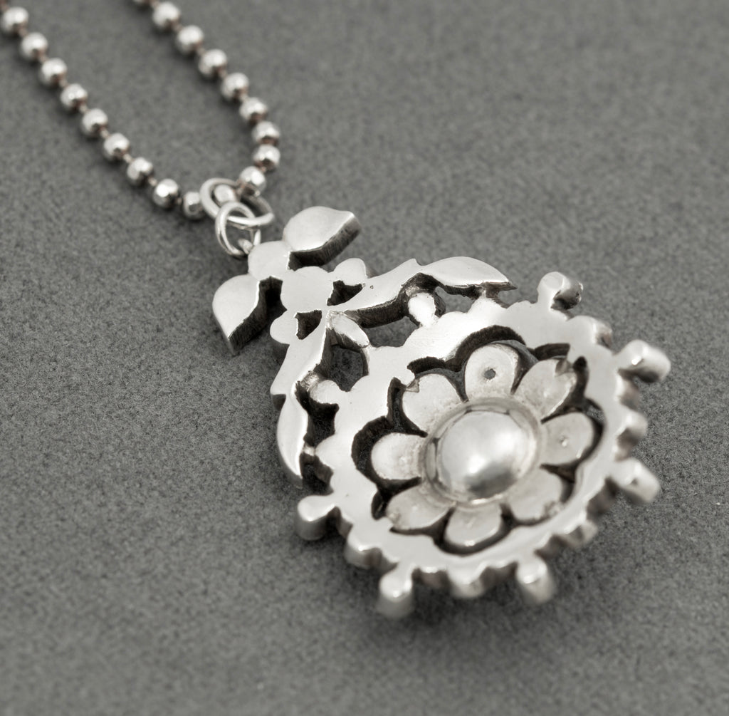 Antique Georgian Sterling Silver & Paste Glass Pendant With Later Chain Necklace (B2522)