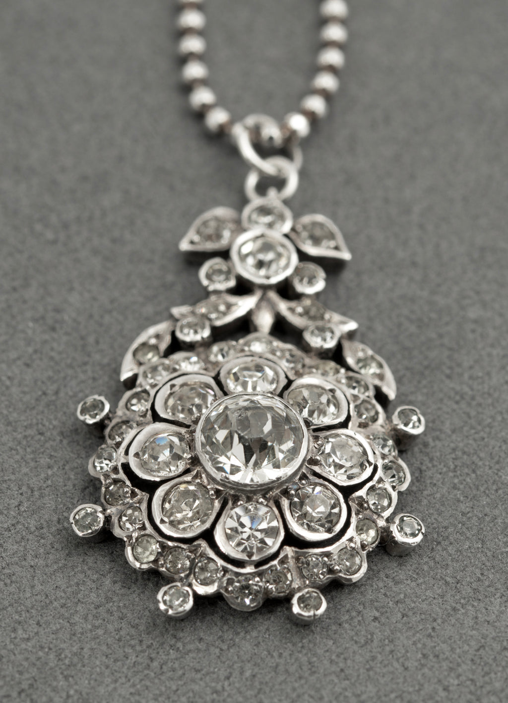 Antique Georgian Sterling Silver & Paste Glass Pendant With Later Chain Necklace (B2522)