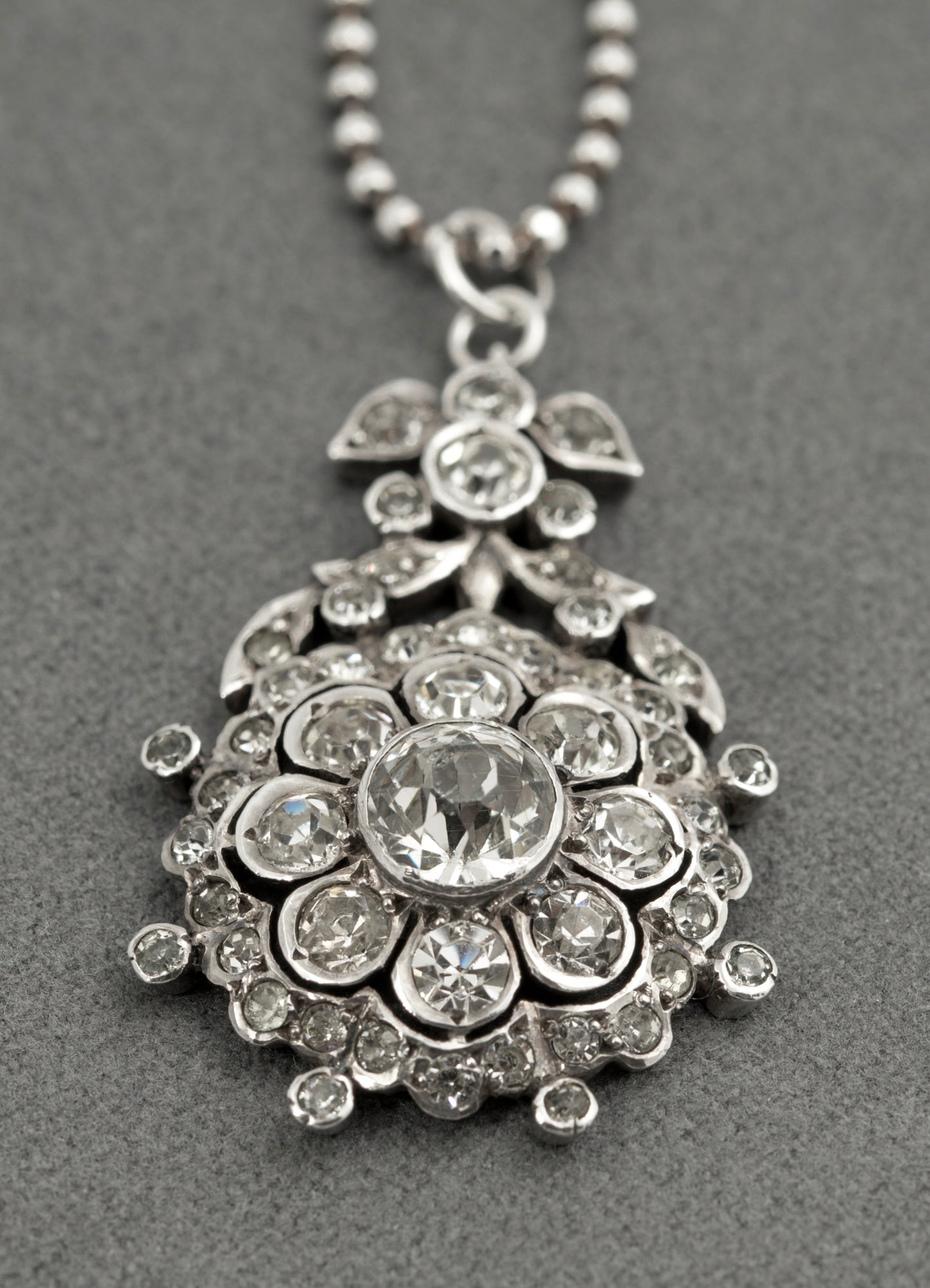 Antique Georgian Sterling Silver & Paste Glass Pendant With Later Chain Necklace (B2522)