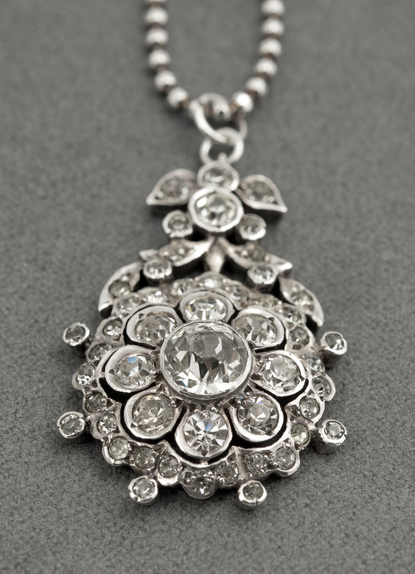 Antique Georgian Sterling Silver & Paste Glass Pendant With Later Chain Necklace (B2522)