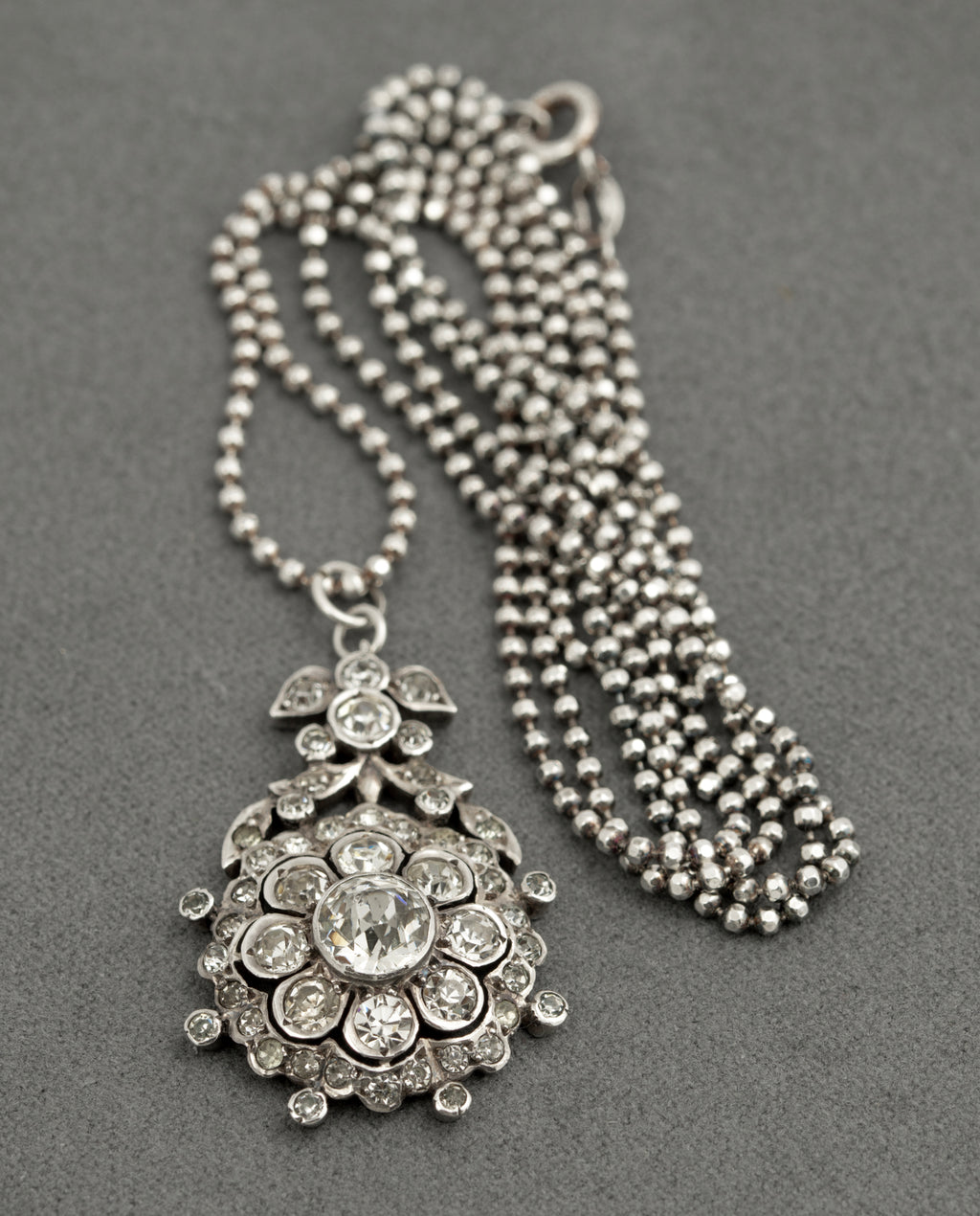 Antique Georgian Sterling Silver & Paste Glass Pendant With Later Chain Necklace (B2522)