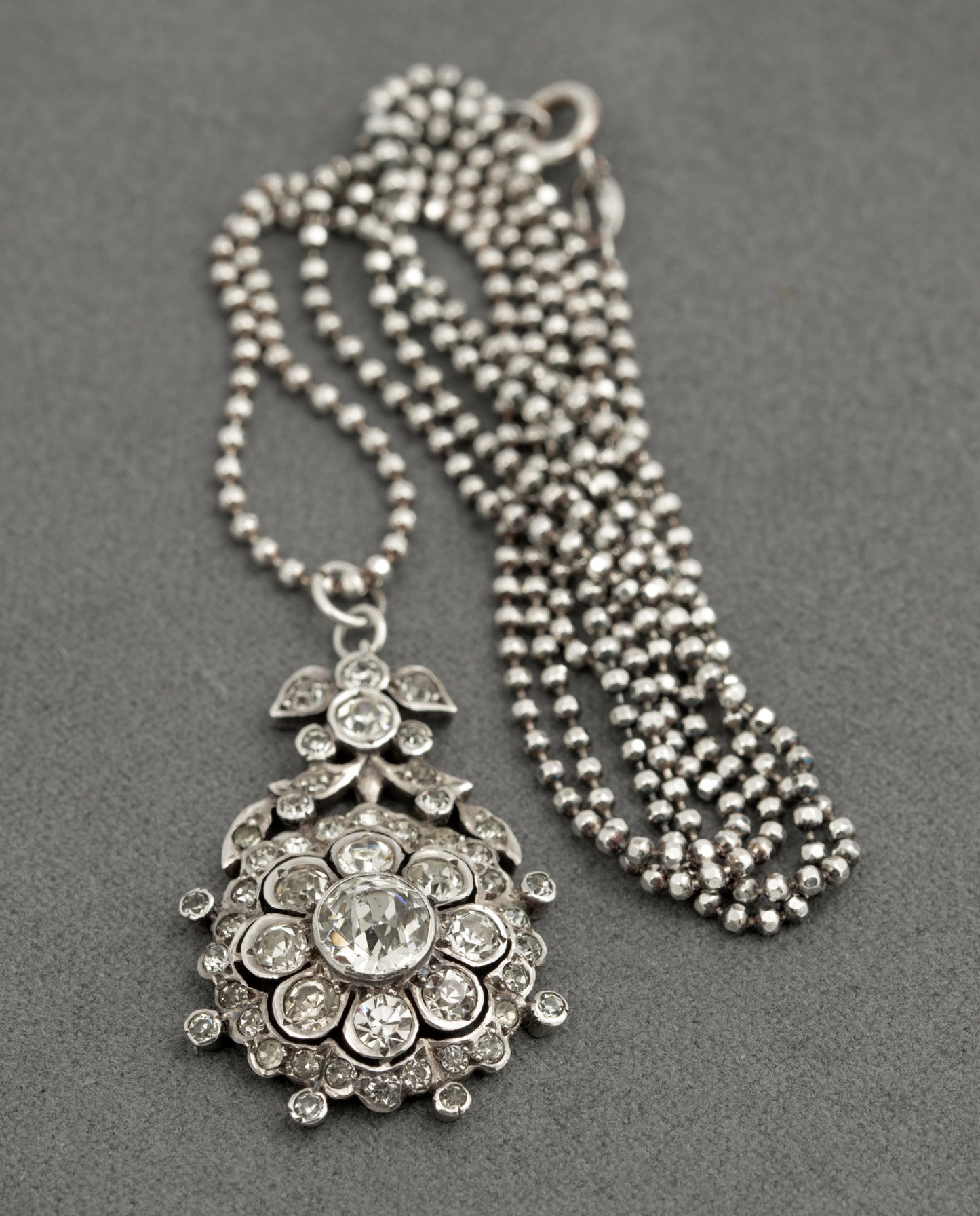 Antique Georgian Sterling Silver & Paste Glass Pendant With Later Chain Necklace (B2522)