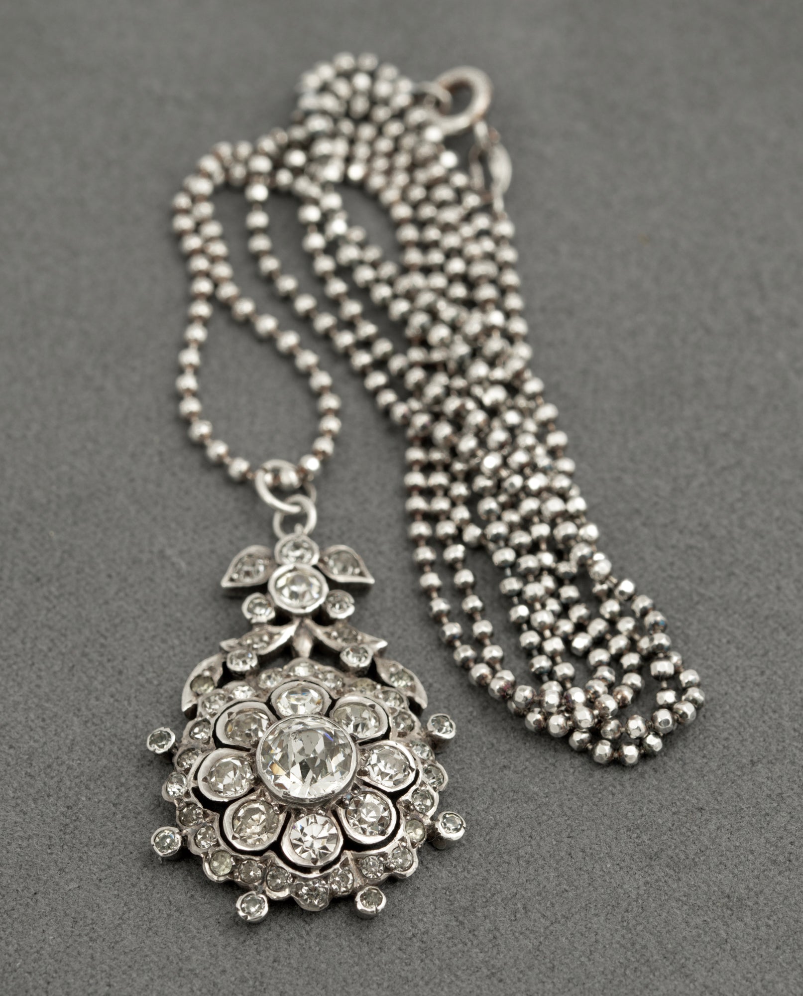Antique Georgian Sterling Silver & Paste Glass Pendant With Later Chain Necklace (B2522)