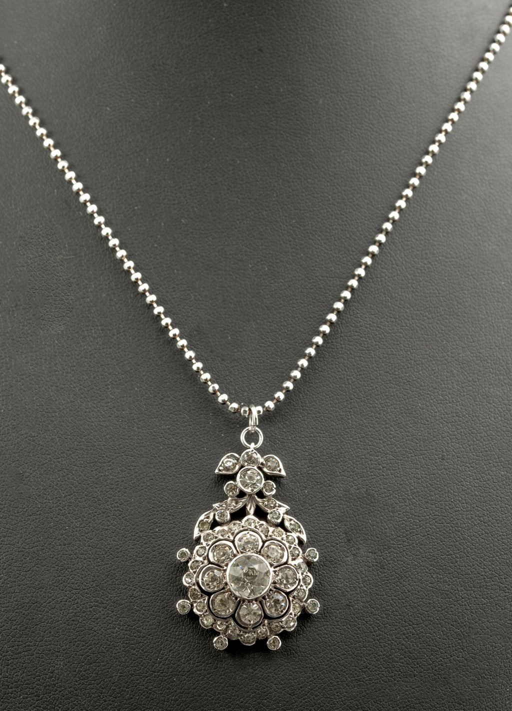 Antique Georgian Sterling Silver & Paste Glass Pendant With Later Chain Necklace (B2522)