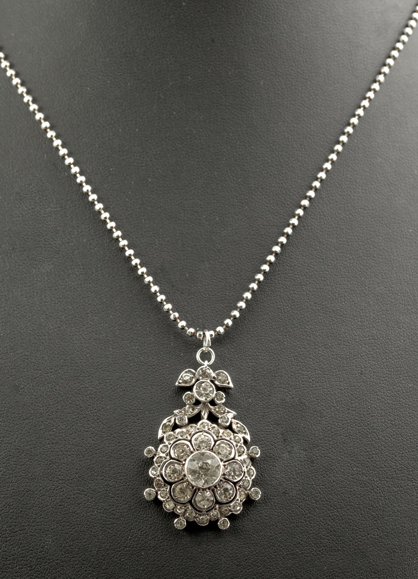 Antique Georgian Sterling Silver & Paste Glass Pendant With Later Chain Necklace (B2522)