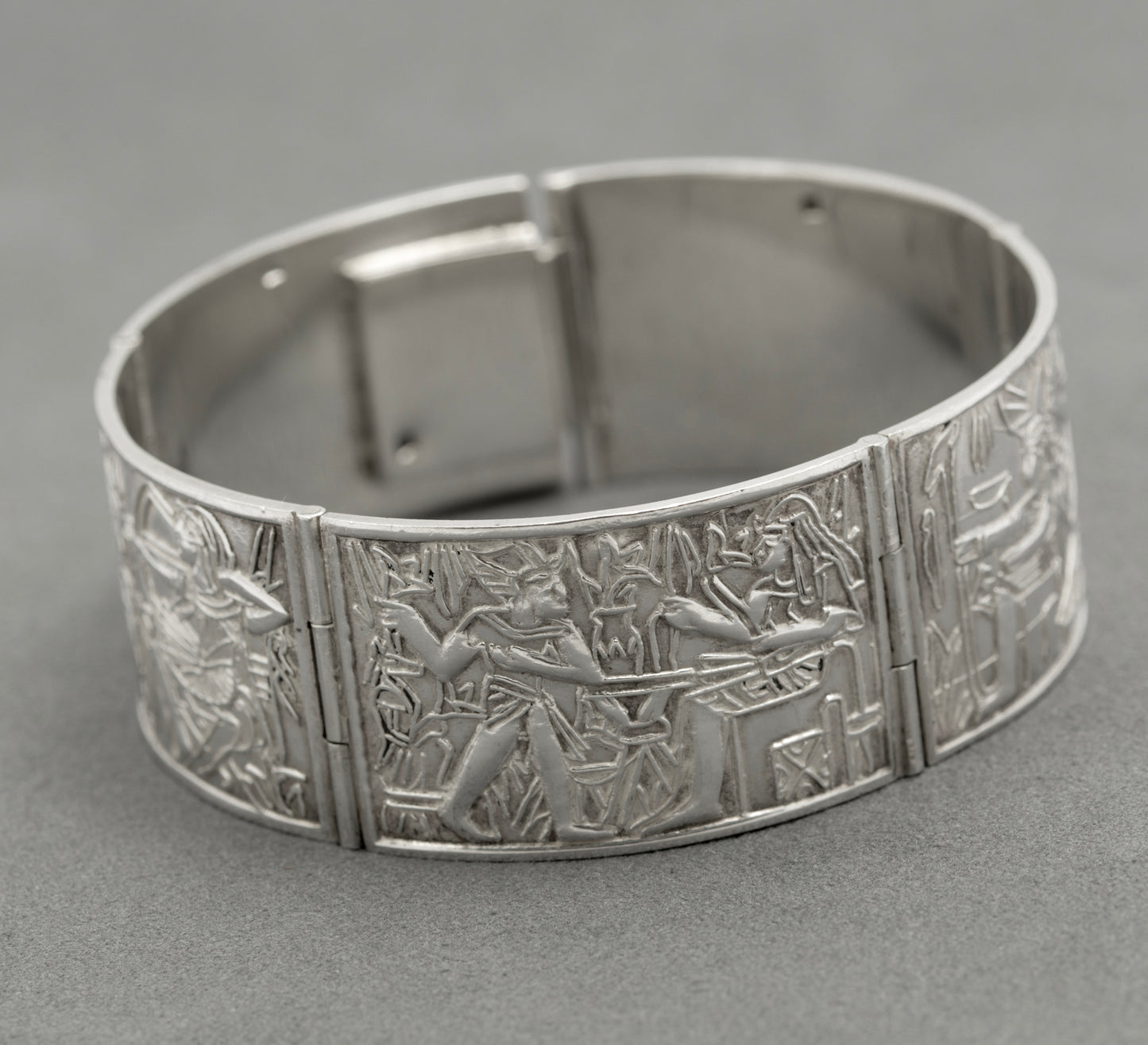 Vintage Egyptian .900 Silver Panel Bracelet Sphinx Pyramids Hallmarked (B2524)