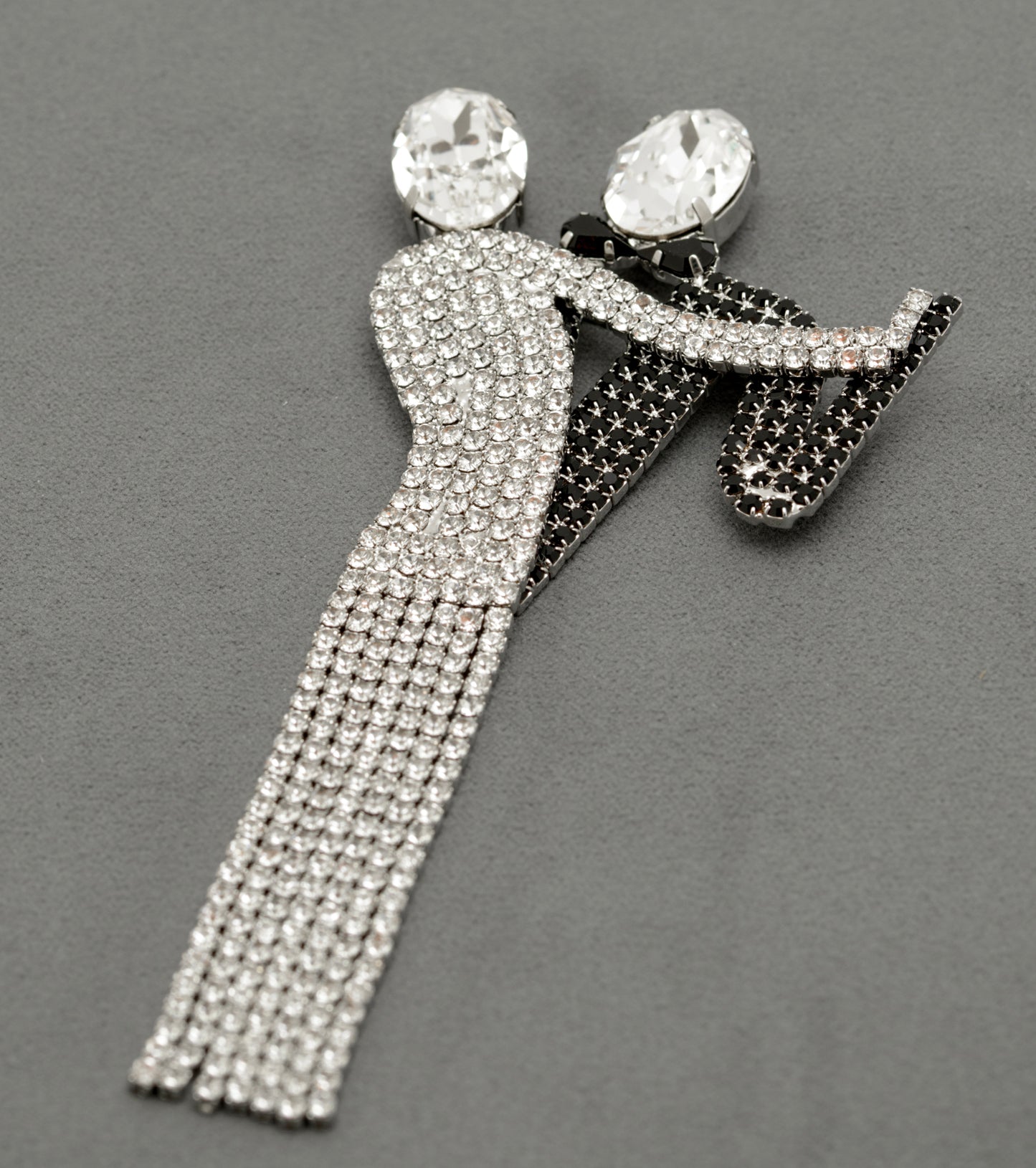 Butler & Wilson Dancing Couple Brooch Pin Black & Clear Crystal Gems - Boxed (B2515)