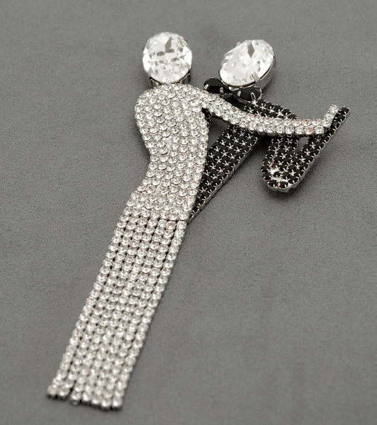 Butler & Wilson Dancing Couple Brooch Pin Black & Clear Crystal Gems - Boxed (B2515)