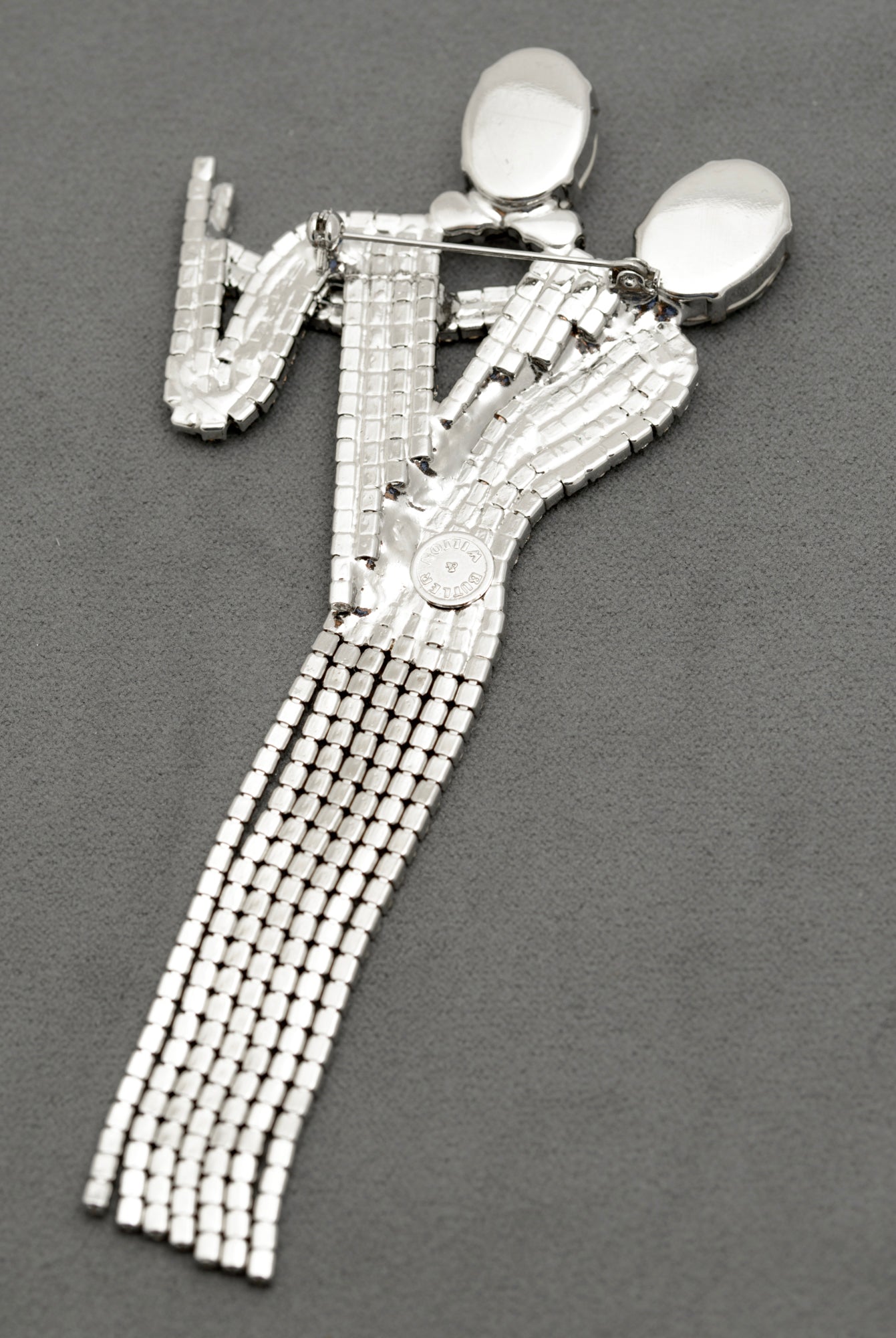 Butler & Wilson Dancing Couple Brooch Pin Black & Clear Crystal Gems - Boxed (B2515)