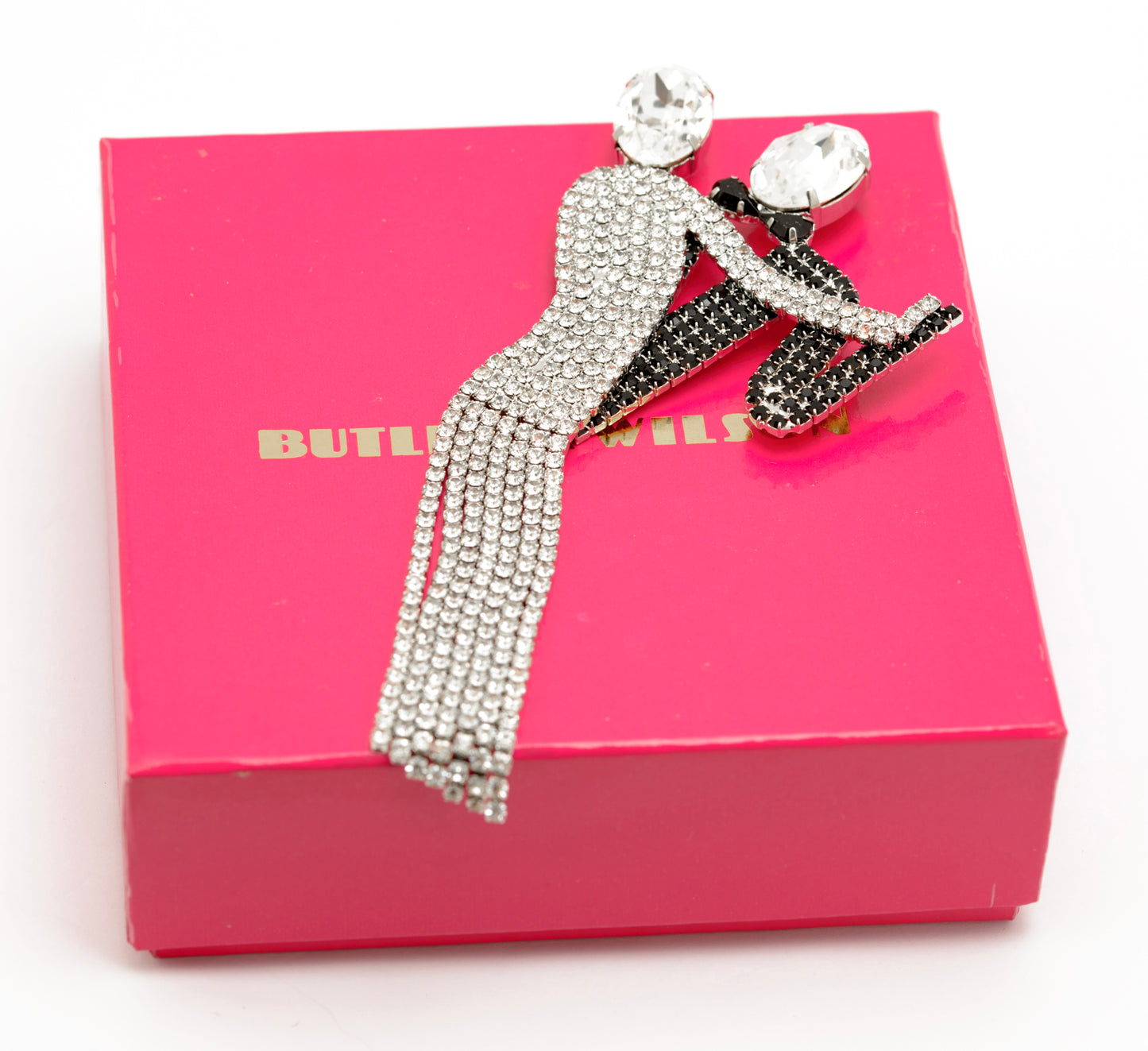 Butler & Wilson Dancing Couple Brooch Pin Black & Clear Crystal Gems - Boxed (B2515)