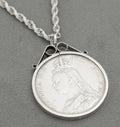 Antique Victoria 1890 Silver Crown Coin Pendant Necklace On Rope Twist Chain (B2530)