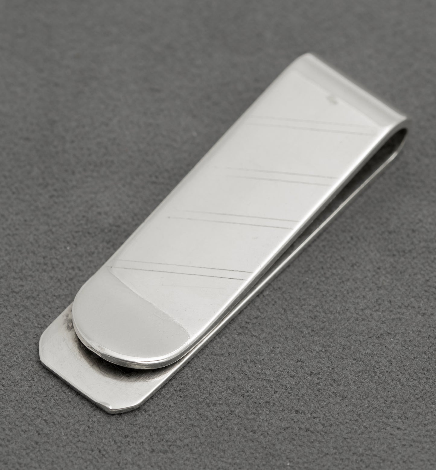 Solid Sterling Silver Money Clip With Pinstripe & 925 Marks + Dublin Import Mark(B2532)