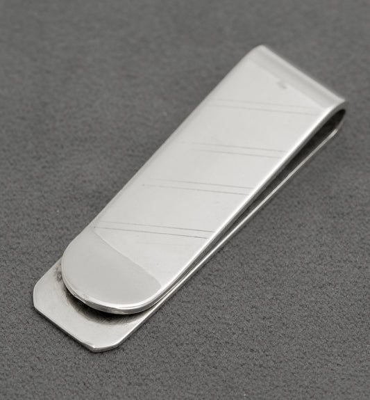 Solid Sterling Silver Money Clip With Pinstripe & 925 Marks + Dublin Import Mark(B2532)