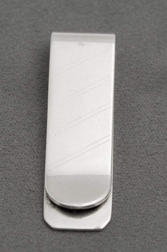 Solid Sterling Silver Money Clip With Pinstripe & 925 Marks + Dublin Import Mark(B2532)