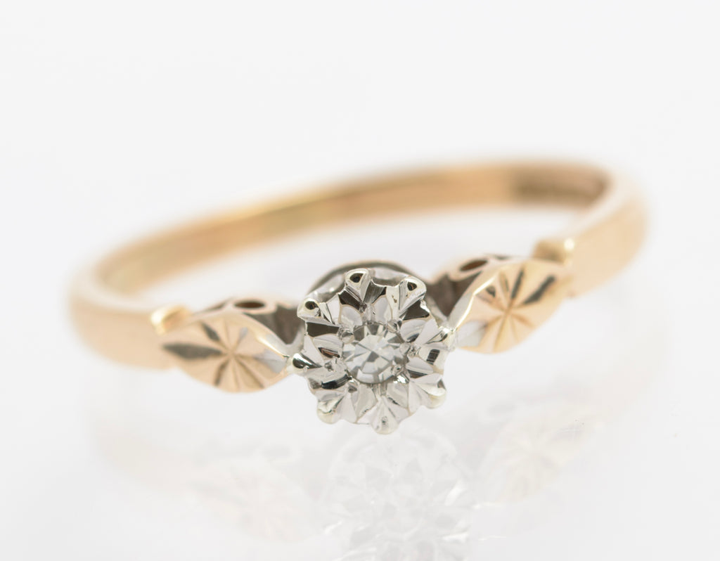 Vintage 9ct Gold Ring Natural Diamond & Illusion Mount Hallmarked 1981 UK Size L (B2533)