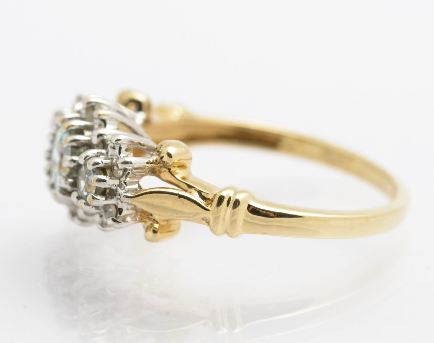 Vintage 9ct Gold Triple Aquamarine Ring With Diamond Halo UK Size O (B2534)