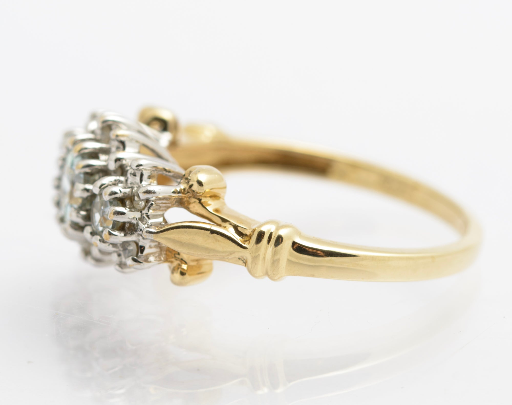 Vintage 9ct Gold Triple Aquamarine Ring With Diamond Halo UK Size O (B2534)