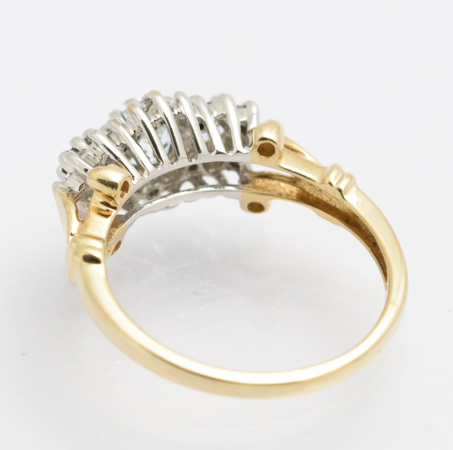 Vintage 9ct Gold Triple Aquamarine Ring With Diamond Halo UK Size O (B2534)