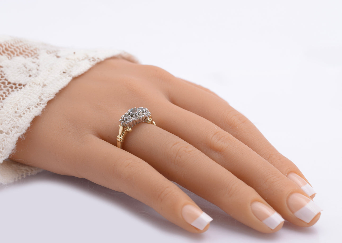 Vintage 9ct Gold Triple Aquamarine Ring With Diamond Halo UK Size O (B2534)