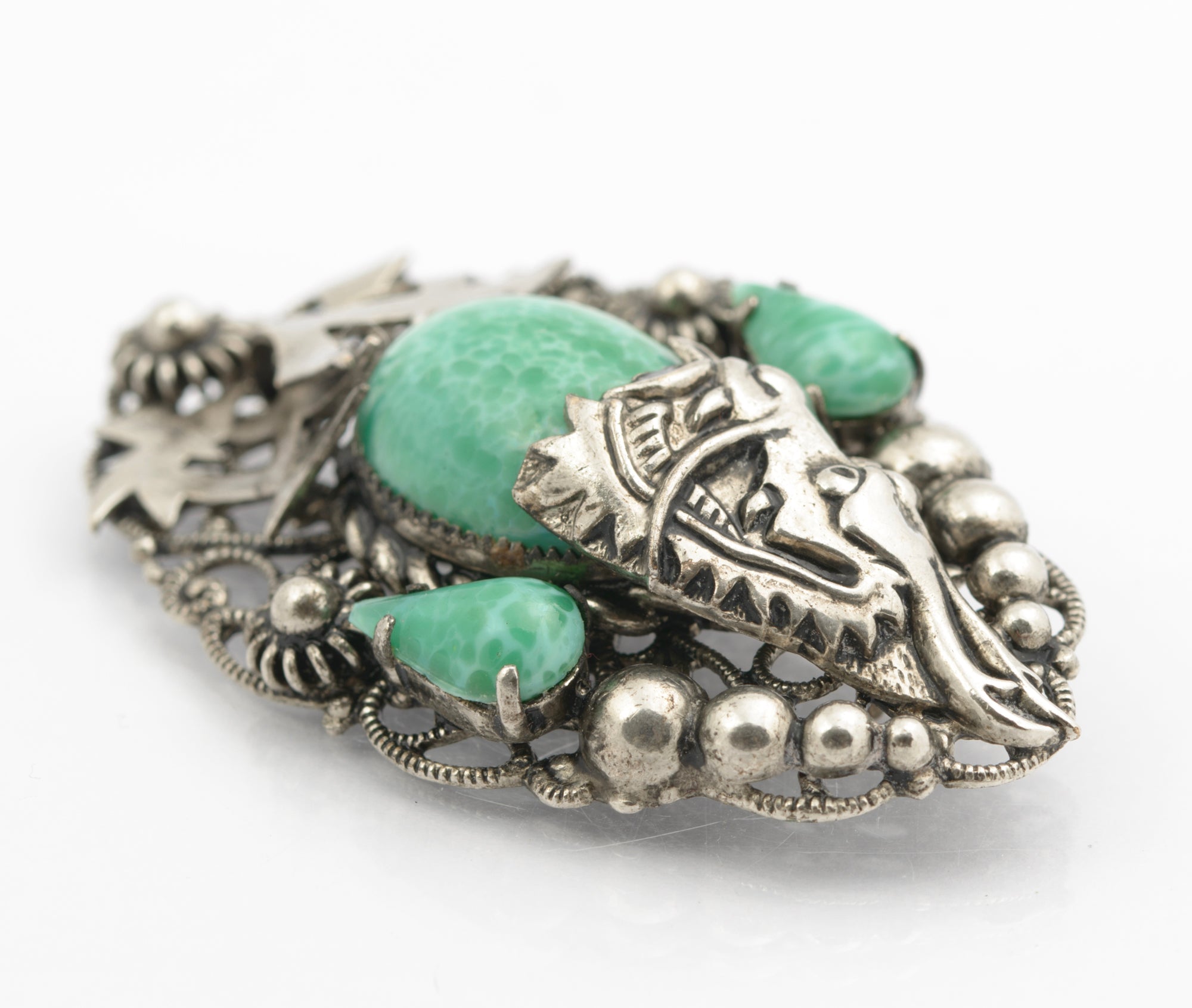 Antique Max Neiger Brothers Jade Dragon Oriental Design Brooch c.1930  (B2536)