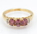 9ct Gold & Natural Tourmaline & Diamond Three Stone Ring Size N (B2545)