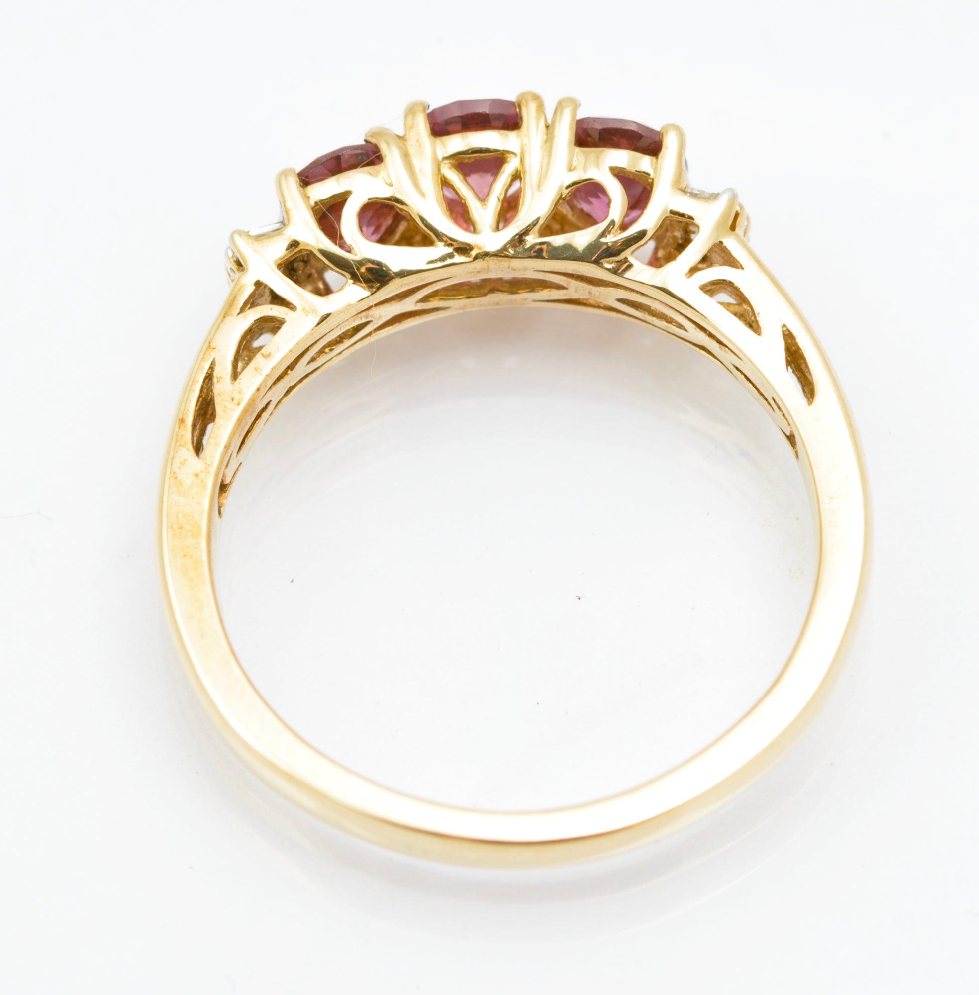 9ct Gold & Natural Tourmaline & Diamond Three Stone Ring Size N (B2545)