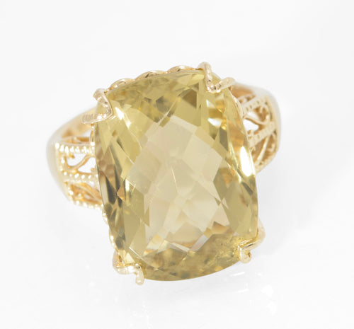 10K Yellow Gold Statement Ring With Large 15 Carat Citrine & Filigree Mount UK Size M (B2547)