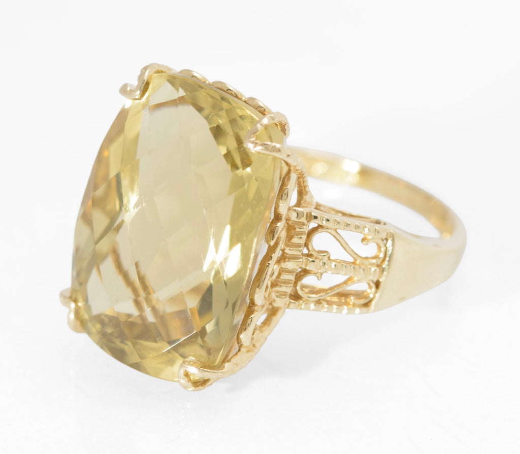 10K Yellow Gold Statement Ring With Large 15 Carat Citrine & Filigree Mount UK Size M (B2547)