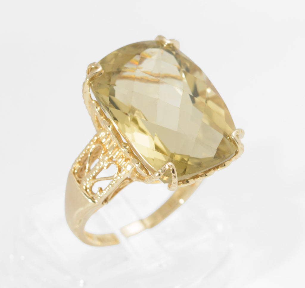 10K Yellow Gold Statement Ring With Large 15 Carat Citrine & Filigree Mount UK Size M (B2547)