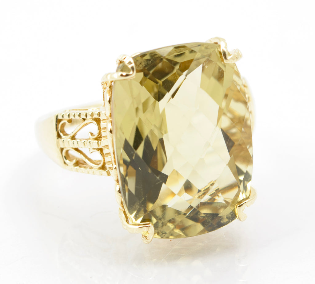 10K Yellow Gold Statement Ring With Large 15 Carat Citrine & Filigree Mount Sz M (B2547)