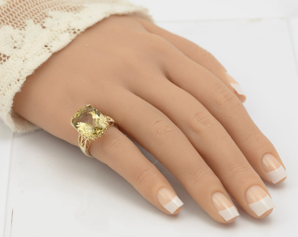 10K Yellow Gold Statement Ring With Large 15 Carat Citrine & Filigree Mount Sz M (B2547)