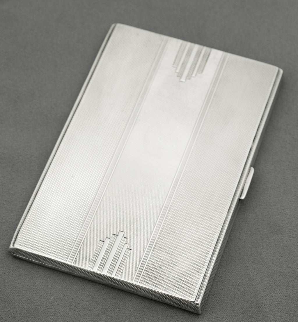 Art Deco Walker & Hall Sterling Silver Manhattan Large/Heavy Cigarette Case (B2550)