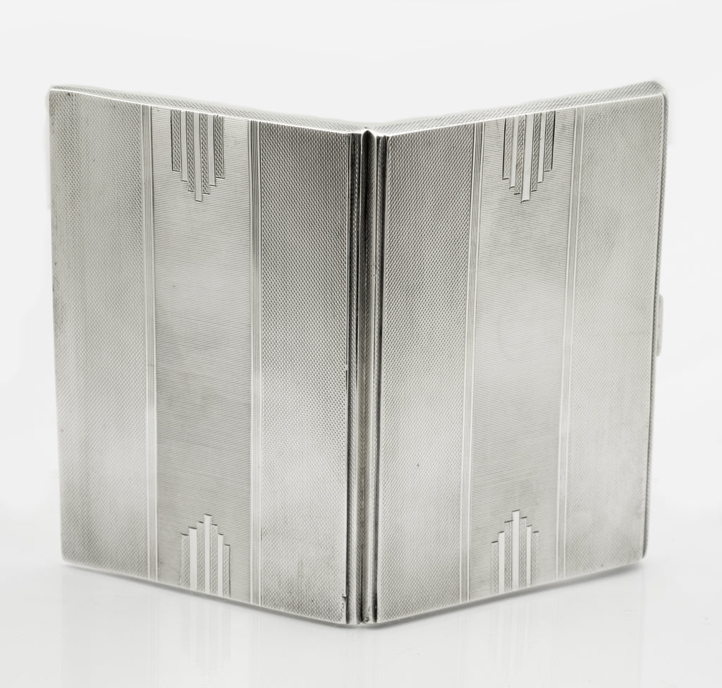 Art Deco Walker & Hall Sterling Silver Manhattan Large/Heavy Cigarette Case (B2550)