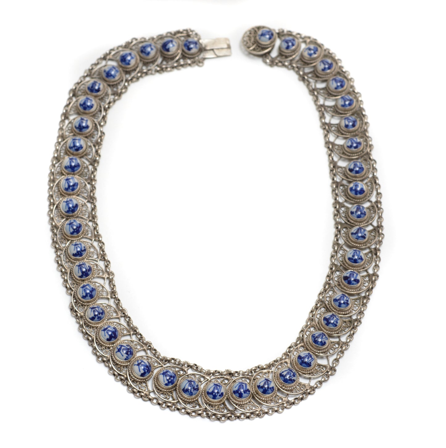 Vintage Dutch 833 Silver Necklace, Bracelet & Brooch Set Delft Panels (B2551)