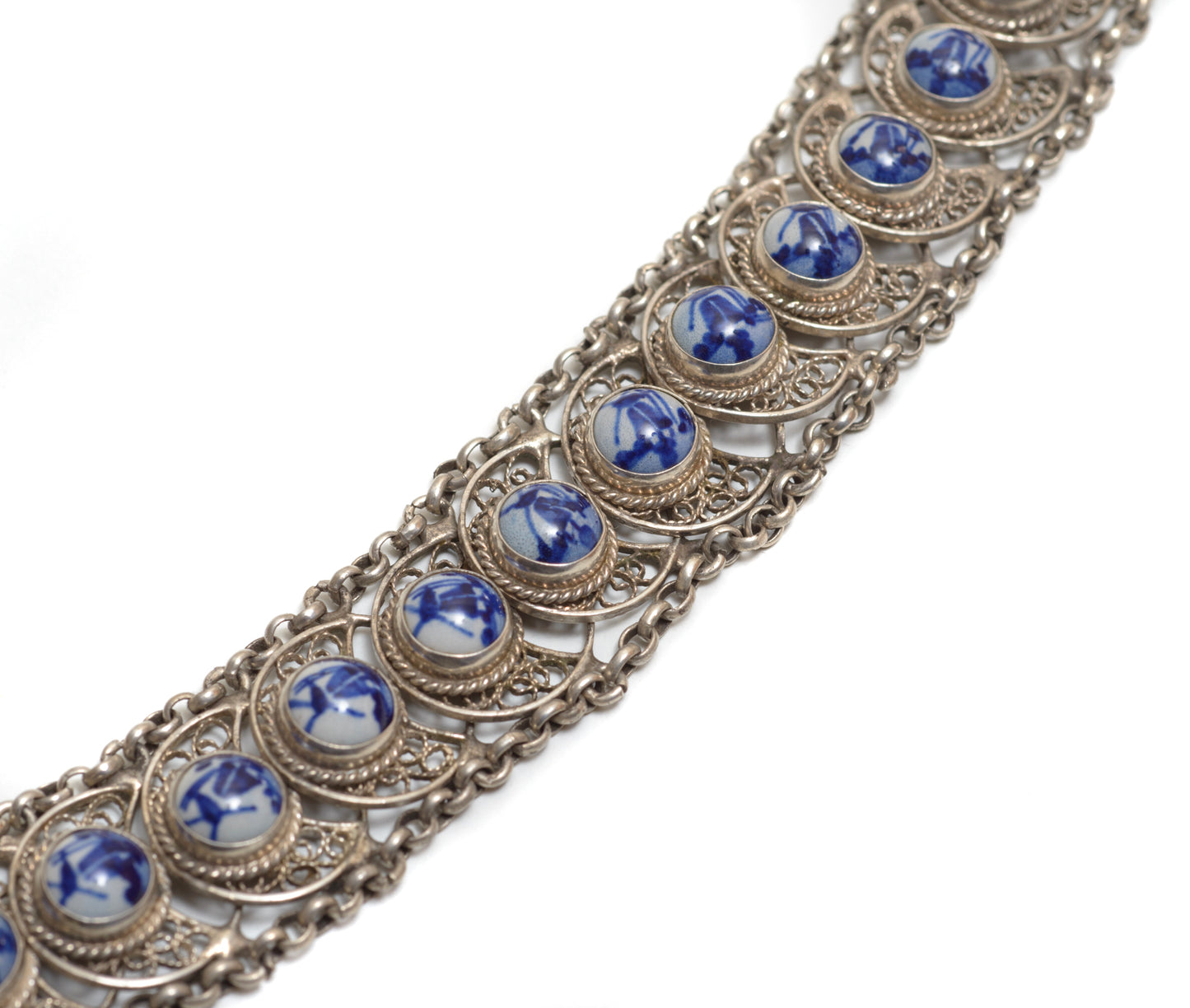 Vintage Dutch 833 Silver Necklace, Bracelet & Brooch Set Delft Panels (B2551)