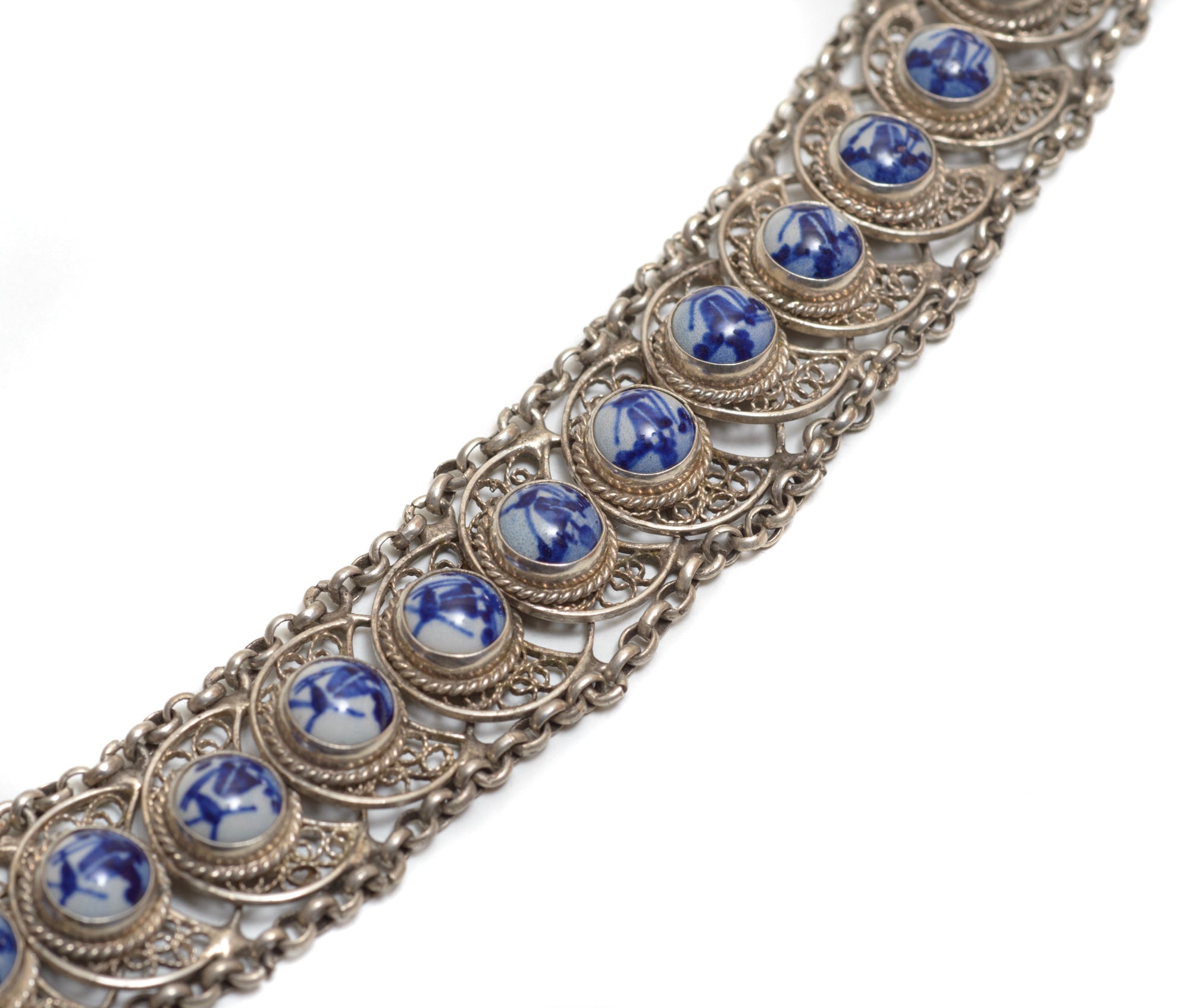 Vintage Dutch 833 Silver Necklace, Bracelet & Brooch Set Delft Panels (B2551)