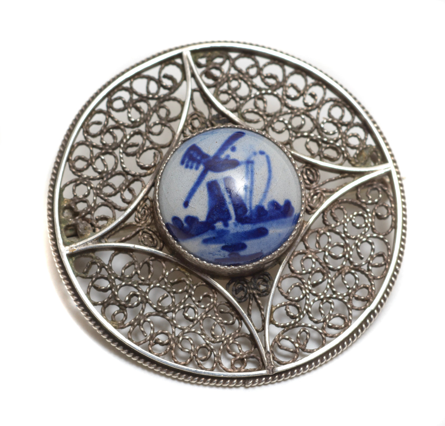 Vintage Dutch 833 Silver Necklace, Bracelet & Brooch Set Delft Panels (B2551)