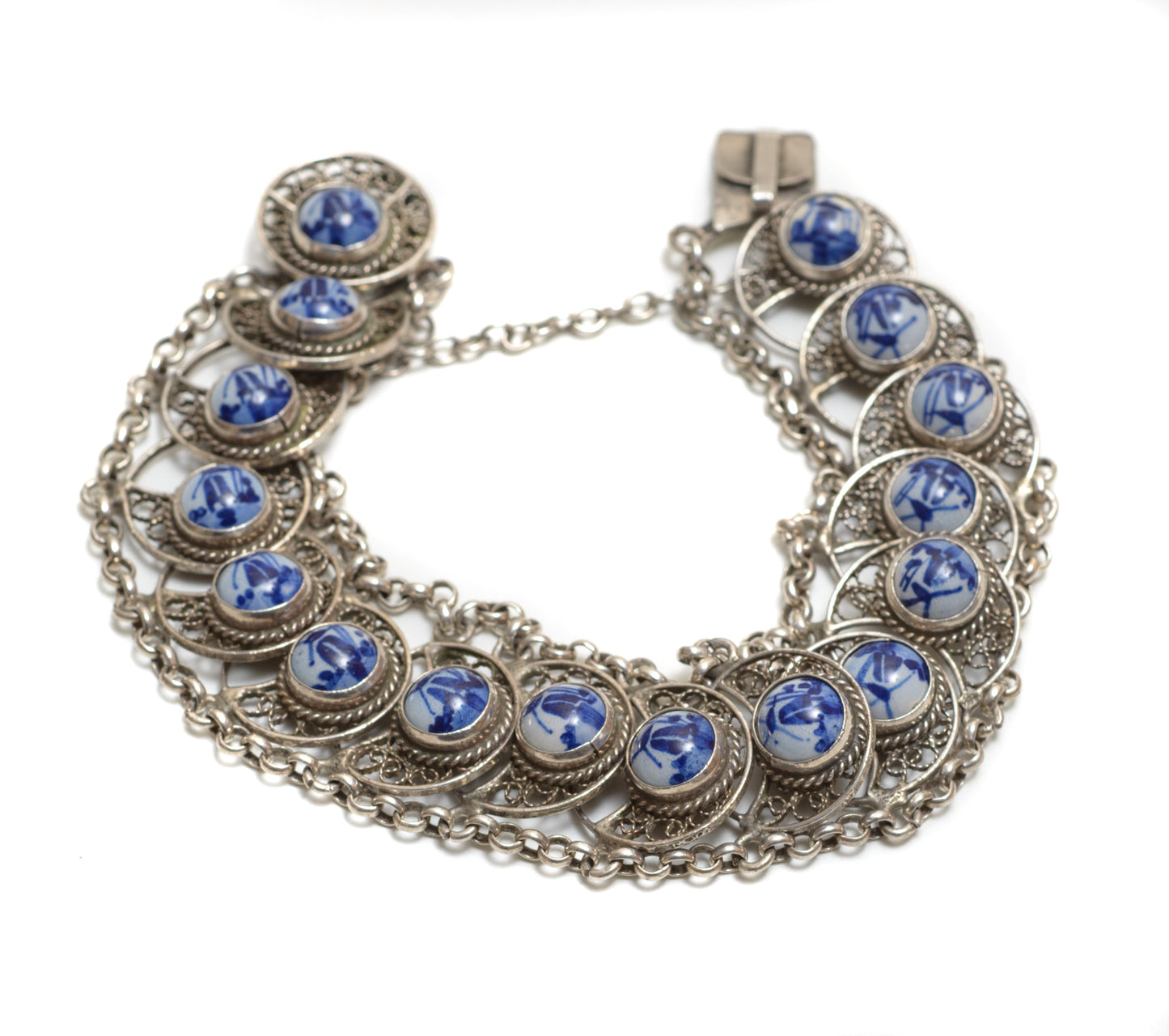 Vintage Dutch 833 Silver Necklace, Bracelet & Brooch Set Delft Panels (B2551)