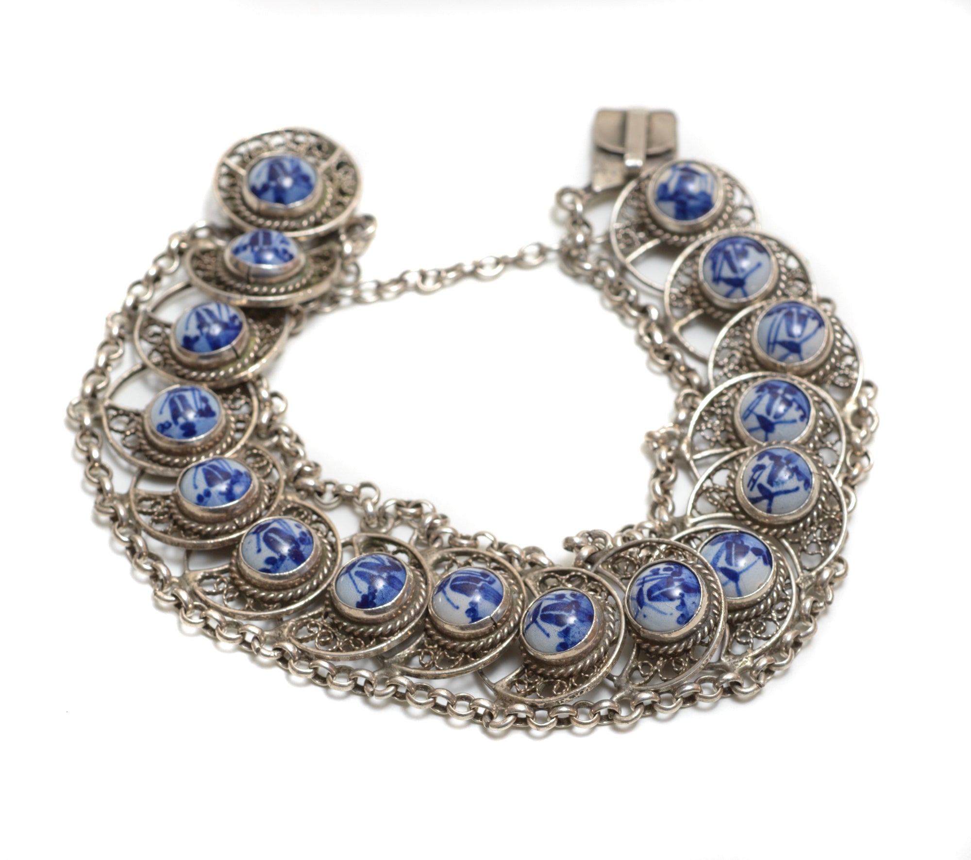 Vintage Dutch 833 Silver Necklace, Bracelet & Brooch Set Delft Panels (B2551)