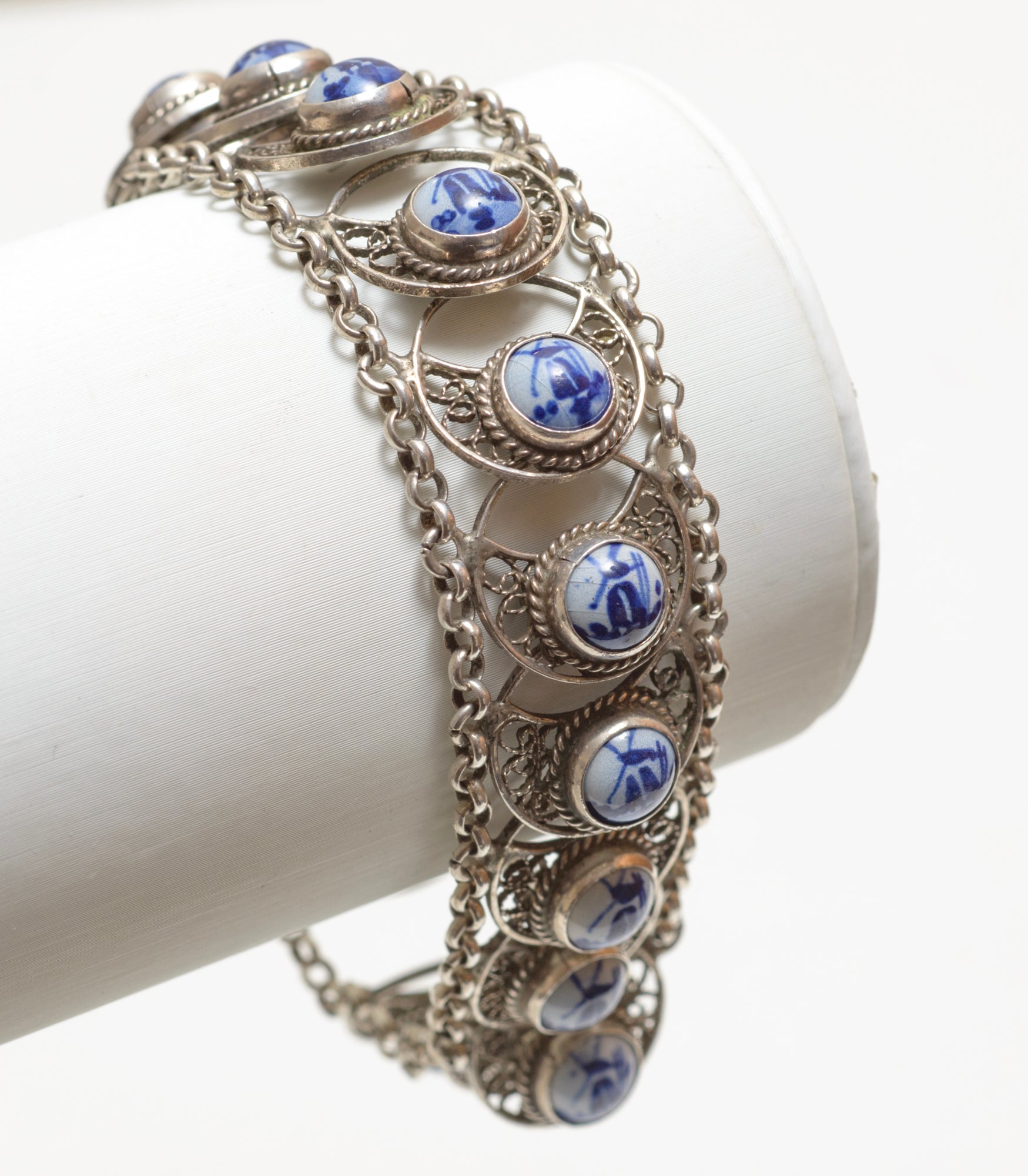 Vintage Dutch 833 Silver Necklace, Bracelet & Brooch Set Delft Panels (B2551)