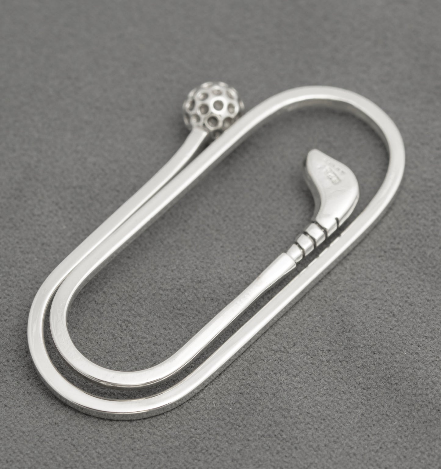 Vintage 925 Sterling Silver Novelty Money Clip Golf Club and Paperclip Design (B2581)